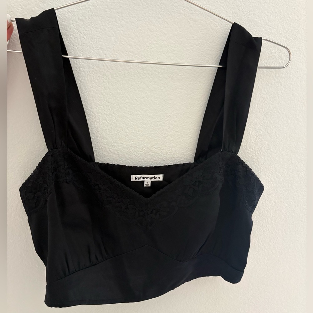 Reformation Black Lace-Trim Camisole